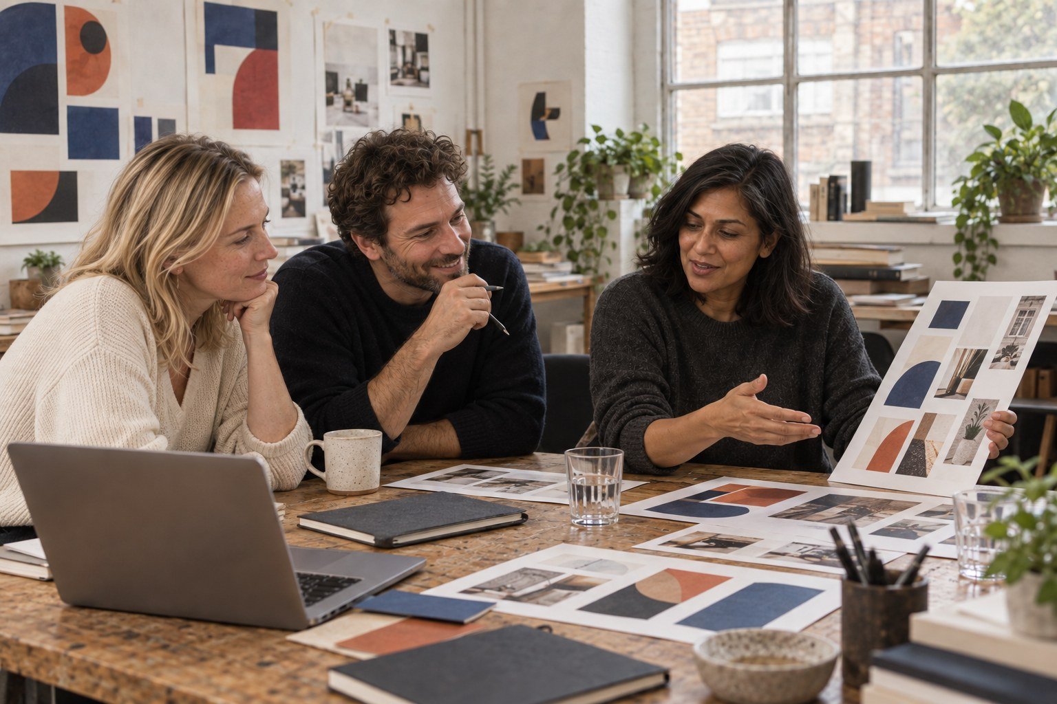 Anjali talking a project through at the long table in London